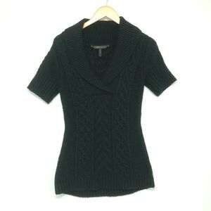 BCBGmaxazria Women Black Acrylic V-Neck Pullover Short Sleeve Sweater Top Size S